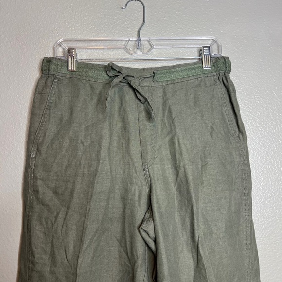 Orvis Womens Linen Wide Leg Pants Size M Pull On Olive Green Casual Trousers - Picture 3 of 8